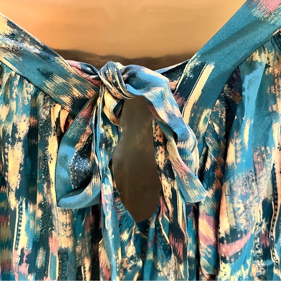 NWT Savanna Jane Turquoise Aztec Southwest Blouse 2X NEW Unique Tie In Back - Picture 8 of 16